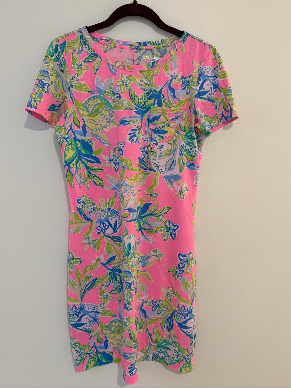 *LIKE NEW* Lilly Pulitzer 100% Cotten Pink Floral Short Sleeve Shirt Dress